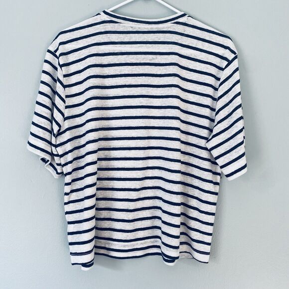 Universal Thread T Shirt Large White Blue Striped Boxy Nautical Travel Capsule - Picture 2 of 5